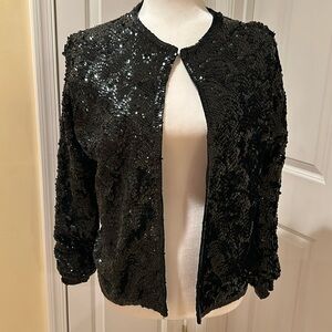 Vintage ‘80s Ba La Far Black Sequined long-sleeved fully lined jacket Size 36